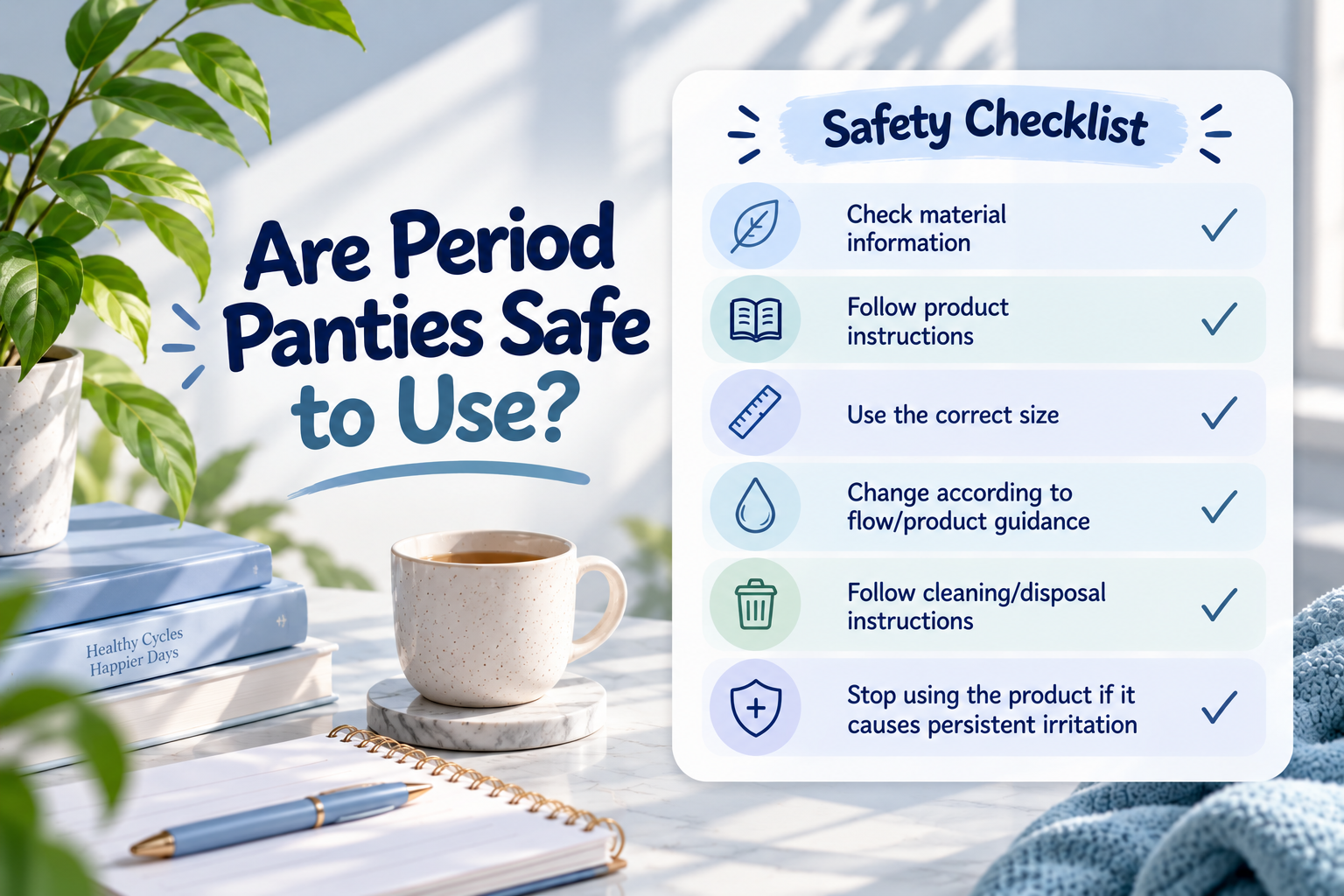 Are period panties safe to use: follow manufacturer instructions, check materials, choose the correct size, and change when needed