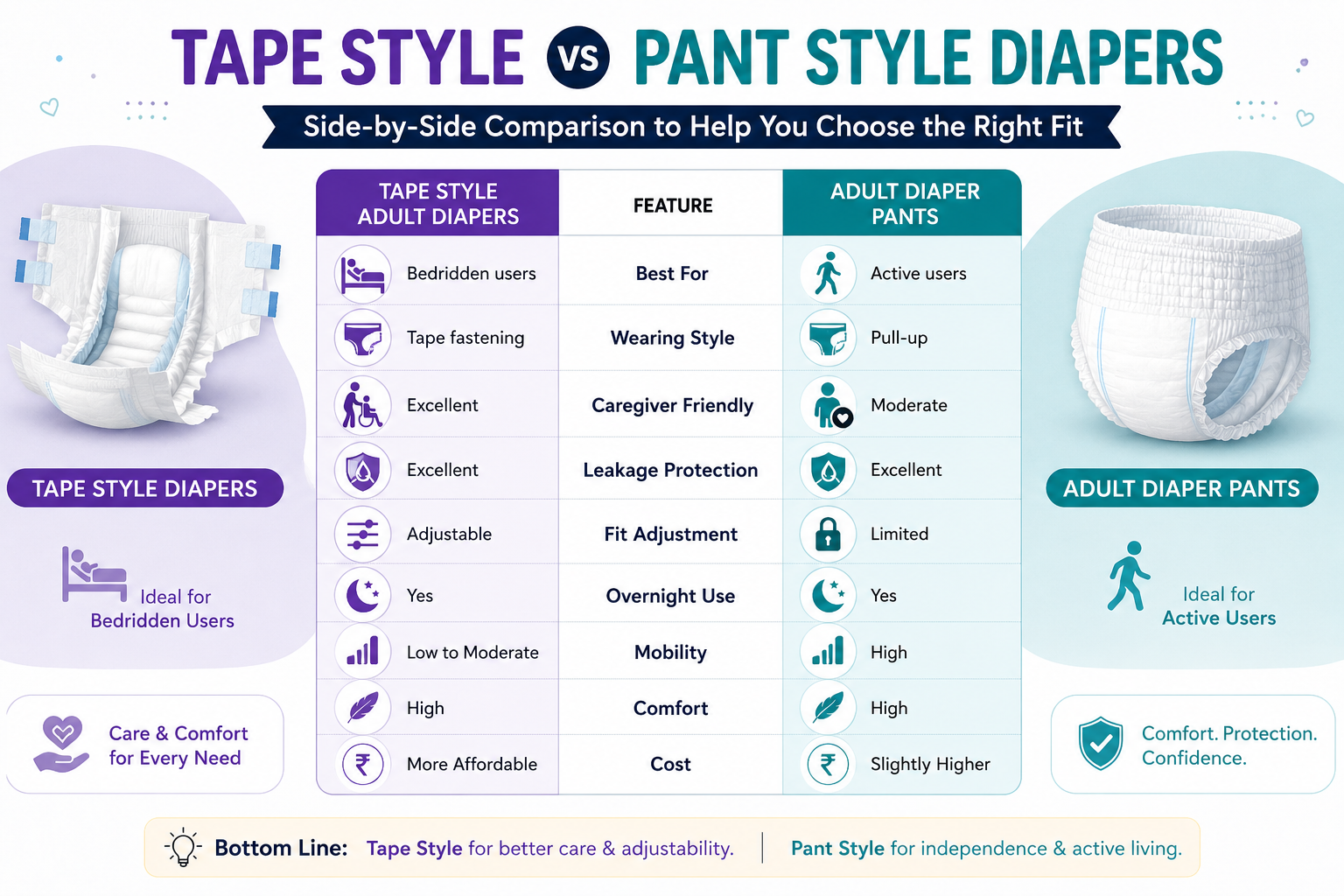Pants vs Tape Style Adult Diapers Comparison Table